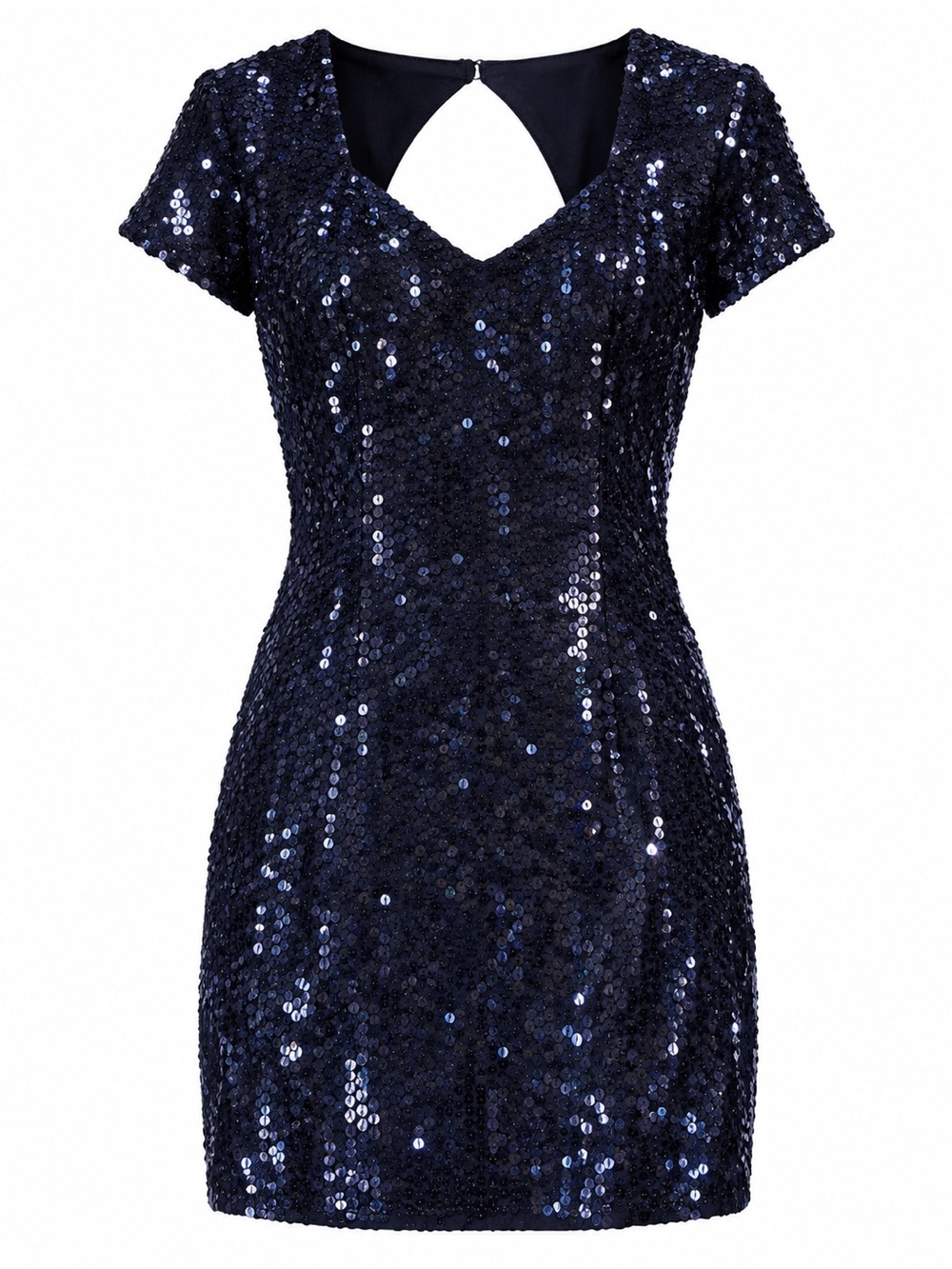 Adrianna Papell Navy Sequin Mini Dress — Short Sleeve Cocktail